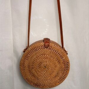 Women’s round rattan basket crossbody bag purse accessories